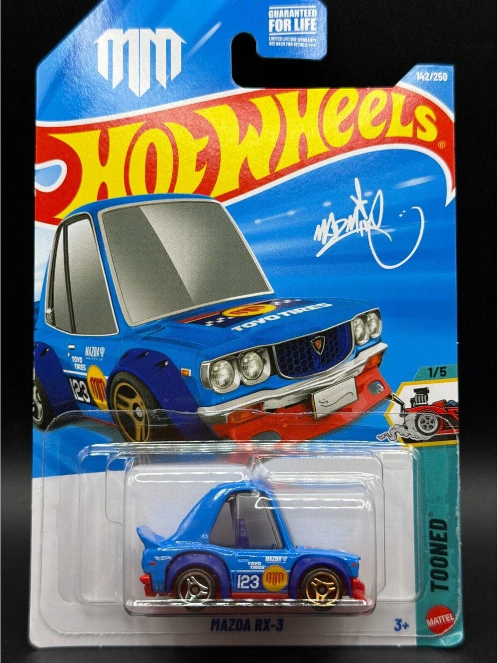 Hot Wheels Tooned Mazda RX-3 Blue #142/250 Toyo Tires 1/5 Mint on Card